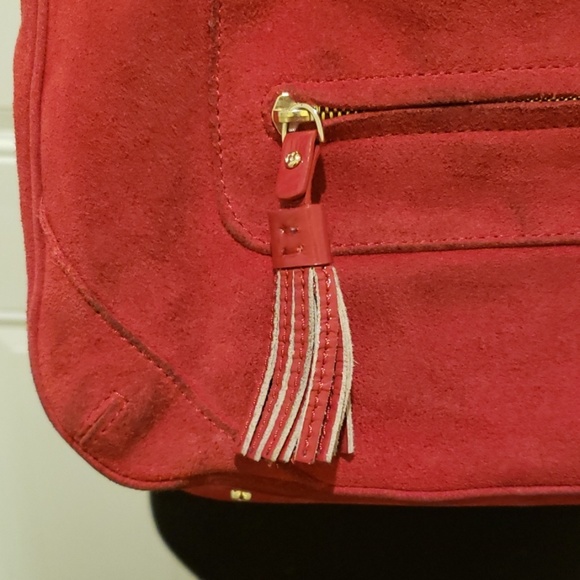 Red suede and patent leather hand bag - Picture 3 of 8